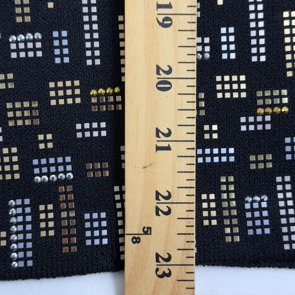 St. John Evening Embellished Geometric Knit Top Black Gold Size 8 USA - Picture 7 of 8